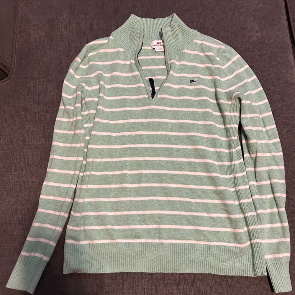 Vineyard Vines Mint and White Striped Turtleneck Sweater